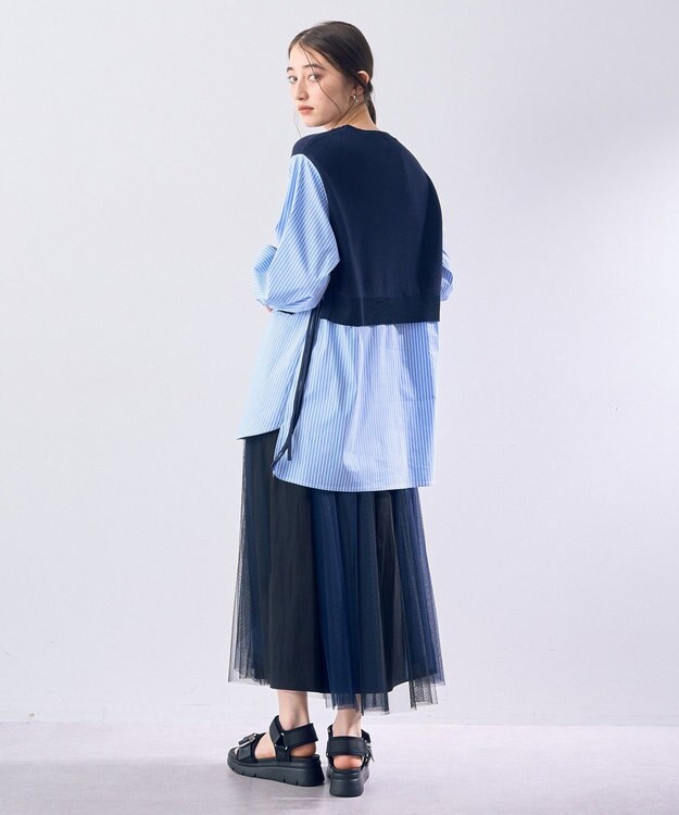 YECCA VECCA ニットレイヤードリボンシャツ Black