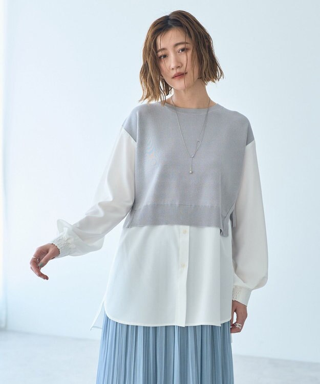 YECCA VECCA ニットレイヤードリボンシャツ Black