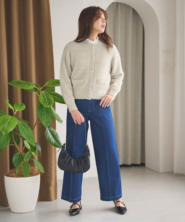 Feroux 【洗える】ラメシャギー カーディガン ベージュ系