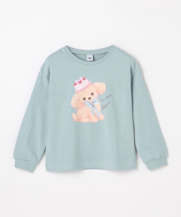 ANY KIDS アニマルモチーフ長袖Tシャツ ミント×トイプードル