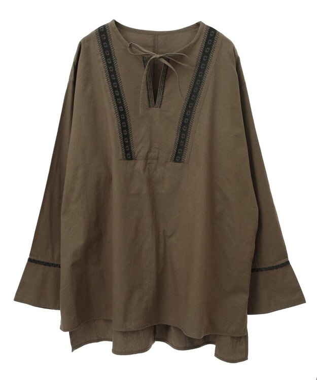 CRAFT STANDARD BOUTIQUE 刺繍入りツイルＶネックチュニック Khaki