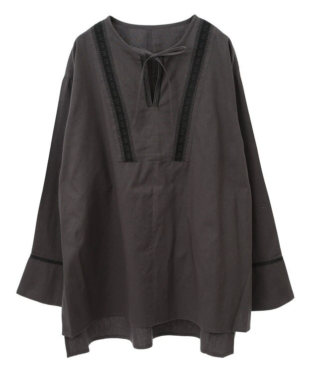 CRAFT STANDARD BOUTIQUE 刺繍入りツイルＶネックチュニック Charcoal Gray
