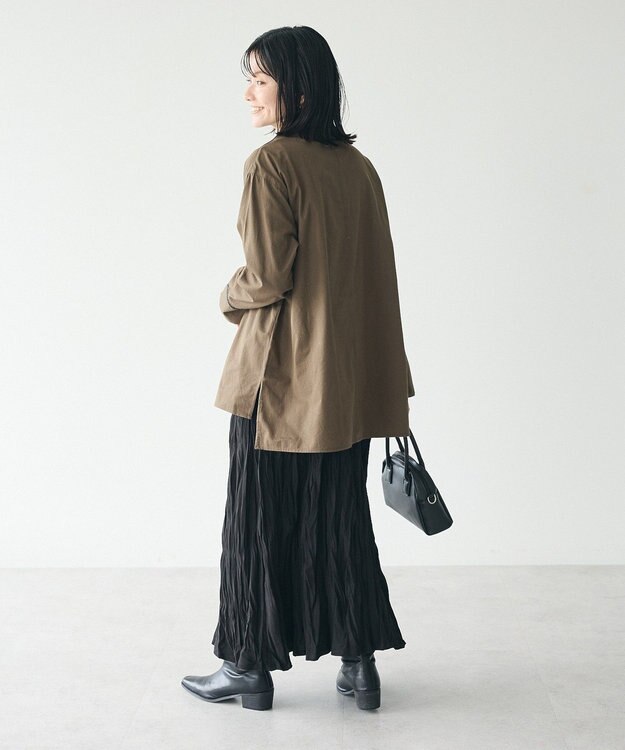 CRAFT STANDARD BOUTIQUE 刺繍入りツイルＶネックチュニック Khaki