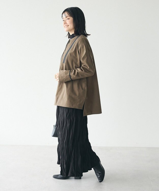 CRAFT STANDARD BOUTIQUE 刺繍入りツイルＶネックチュニック Khaki