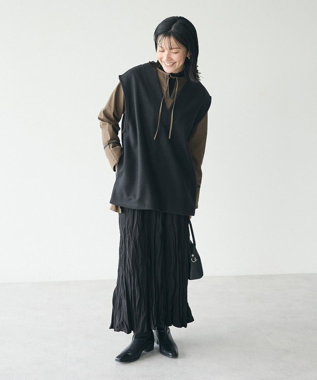 CRAFT STANDARD BOUTIQUE 刺繍入りツイルＶネックチュニック Khaki