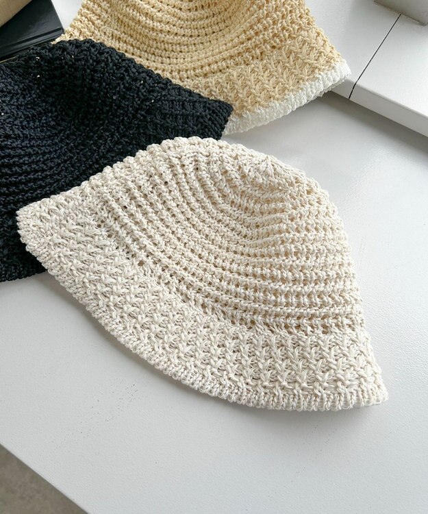 WEGO クロシェ編みハット ホワイトアイボリー