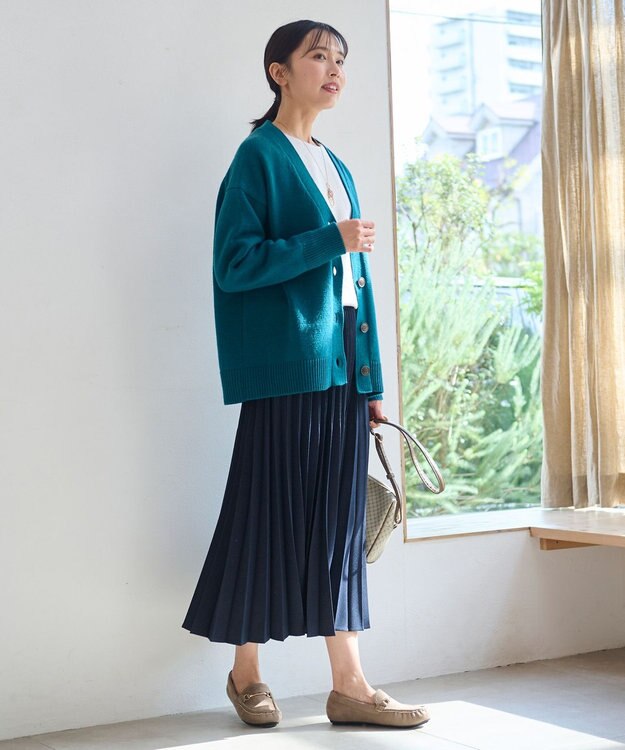 ANY 【洗濯機可】ラムウールVネック カーディガン グリーン