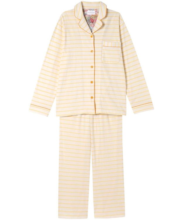une nana cool 【綿100%】コットンボーダーパジャマ MADE WITH LIBERTY FABRIC イエロー