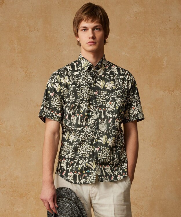 JOSEPH ABBOUD 【キングサイズ・新作・英国・リバティ社】リバティタナローンプリント 半袖シャツ オリーブ系6