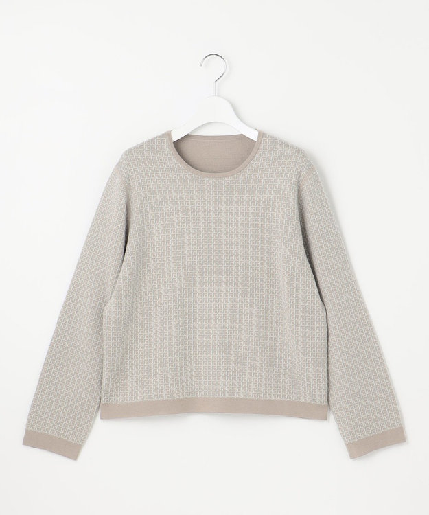 自由区 【WEB限定カラーあり・洗える】リバーシブルニット セットアップ(プルオーバー×フレアスカート) グレージュ×アクア