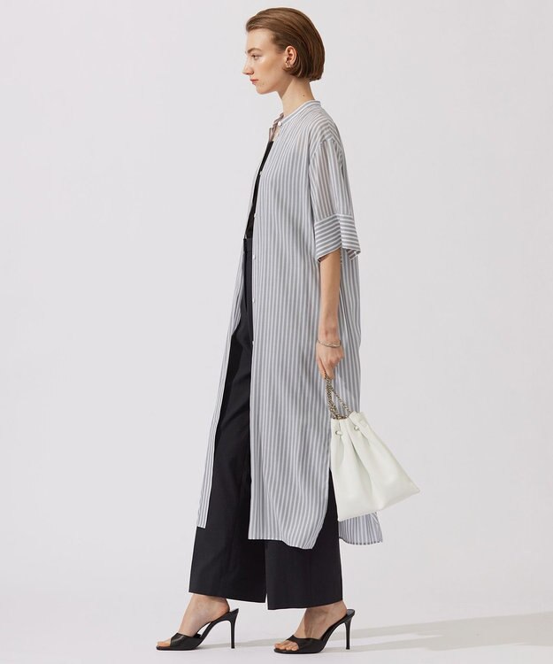 ICB 【接触冷感・洗える】 キュプラローンストライプ ワンピース ティールグレーストライプ系