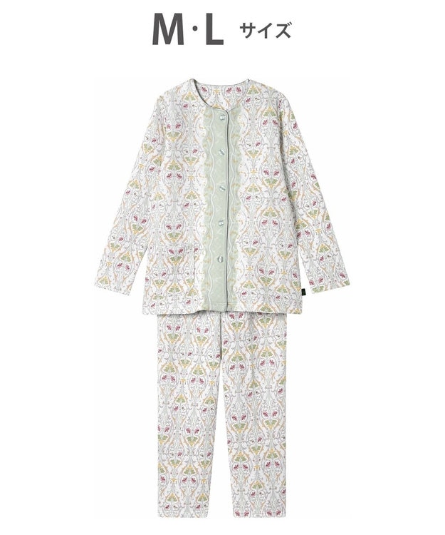 WACOAL パジャマ 長袖 長ズボン 綿混(本体) あったか ミントン レディース NDW426 /ワコール ホワイト