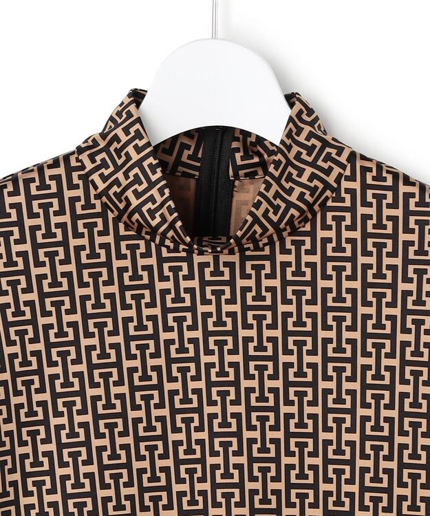 ICB 【30th ANNIVERSARY】 モノグラムプリントスムース ボウタイブラウス キャメル×ブラック系