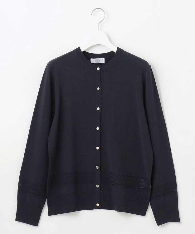 J.PRESS LADIES L 【洗える】レーヨンエリートストレッチ 編み柄 カーディガン ネイビー系