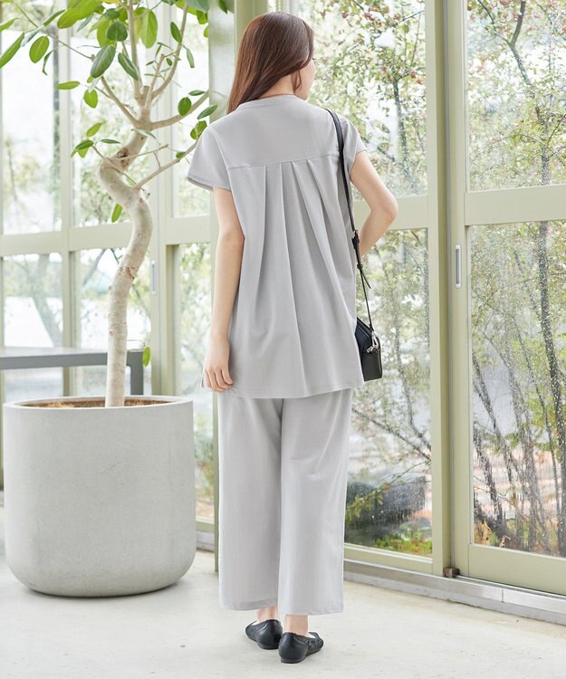 Tiaclasse L 【冷凛(ひやりん)カノコ】スキッパー襟フレンチスリーブチュニック グレー