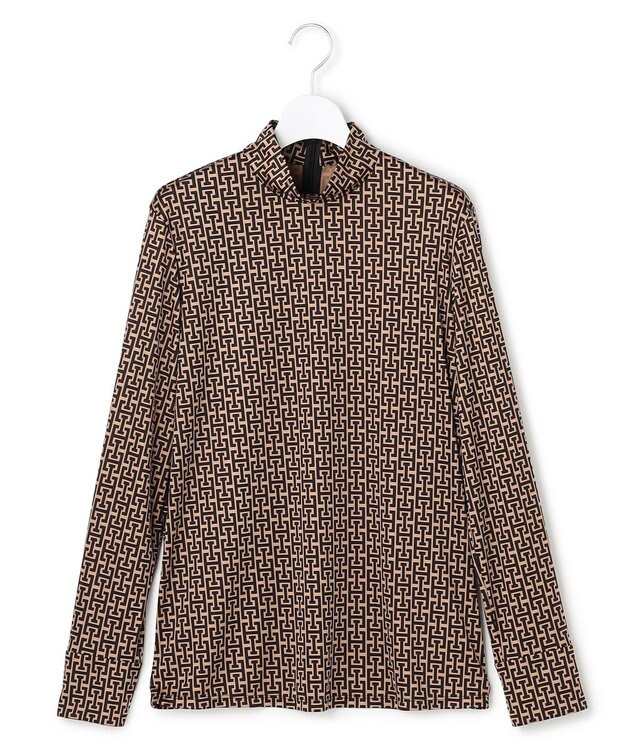 ICB 【30th ANNIVERSARY】 モノグラムプリントスムース ボウタイブラウス キャメル×ブラック系