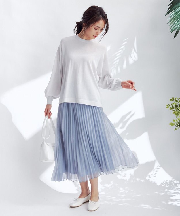ANY 【洗える】シアーアコーディオン プリーツスカート スカイブルー系
