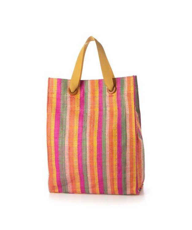 UNBILLION kakatoo ラフィアストライプカラーハンドルトート ピンクグリーン