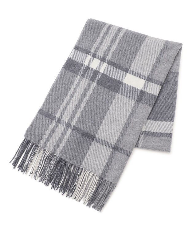 23区 カシミヤ チェック ストール グレー系