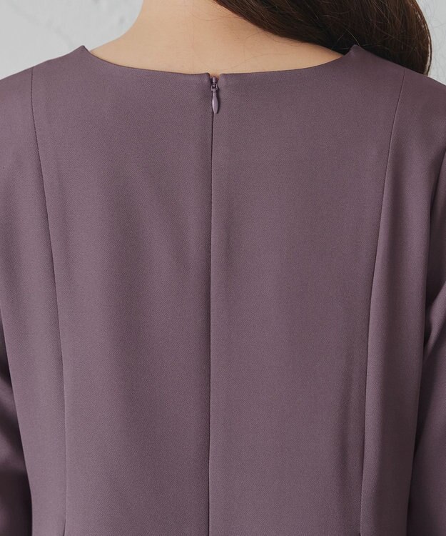 Tiaclasse 【洗える】ビジュー付きフロント切替タックワンピース プラム