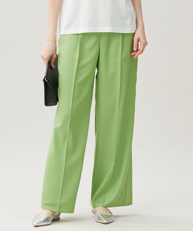 自由区 L 【17号サイズまで展開】フルダルスパンマイクロピーチワイドストレート パンツ リーフグリーン