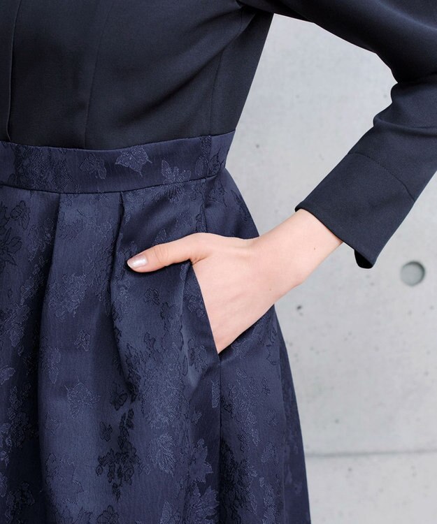 Tiaclasse フラワージャガードドッキングワンピース ネイビー