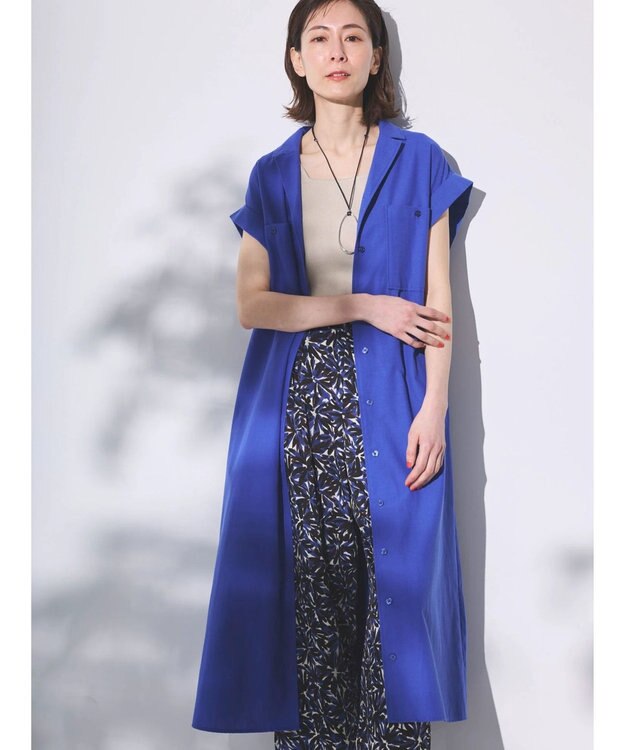 Green Parks 綿麻混開襟ワンピース Royal Blue