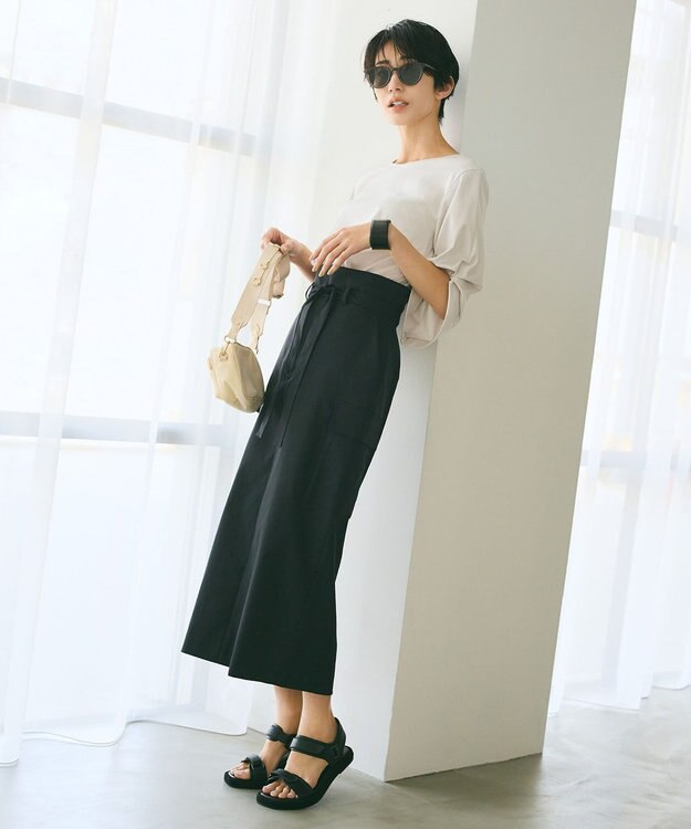 自由区 ナノシアースムース 袖デザイン カットソー ライトグレー系