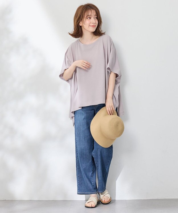 ANY ハイツイストコットンポンチョ風Tシャツ グレー