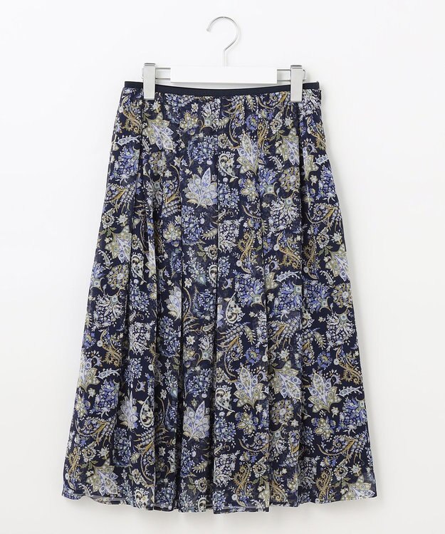 自由区 【速乾性・放湿性・防シワ性】サラサプリント タックスカート ネイビー系5