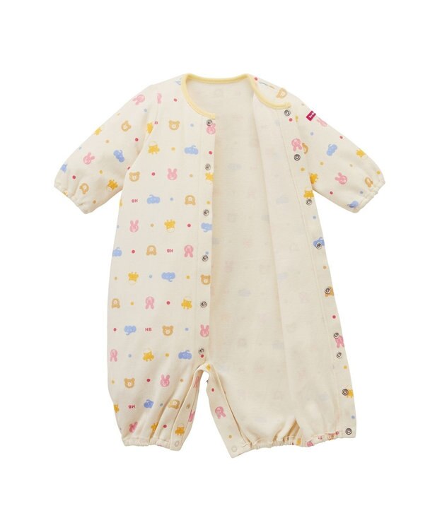 MIKI HOUSE HOT BISCUITS 【50-60㎝】 スムース素材 総柄ツーウェイオール アイボリー