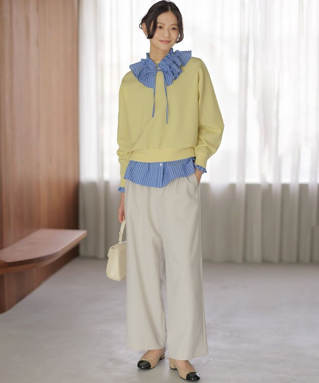 組曲 【2WAY】エアリーシャーティングフリル襟 ブラウス ブルーストライプ系1