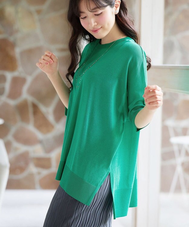 Tiaclasse 【新色追加】サラサラUVシアーニットドルマントップス グリーン