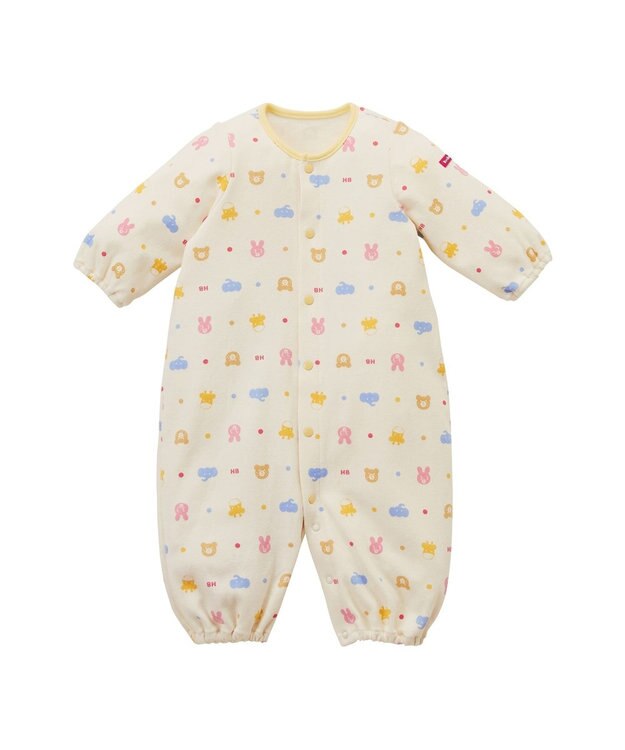 MIKI HOUSE HOT BISCUITS 【50-60㎝】 スムース素材 総柄ツーウェイオール アイボリー