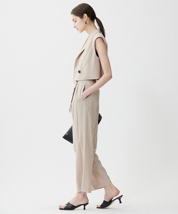 ICB L 【接触冷感・UVカット・洗える】 T/Rドライリネン ショートジレ ベージュ系