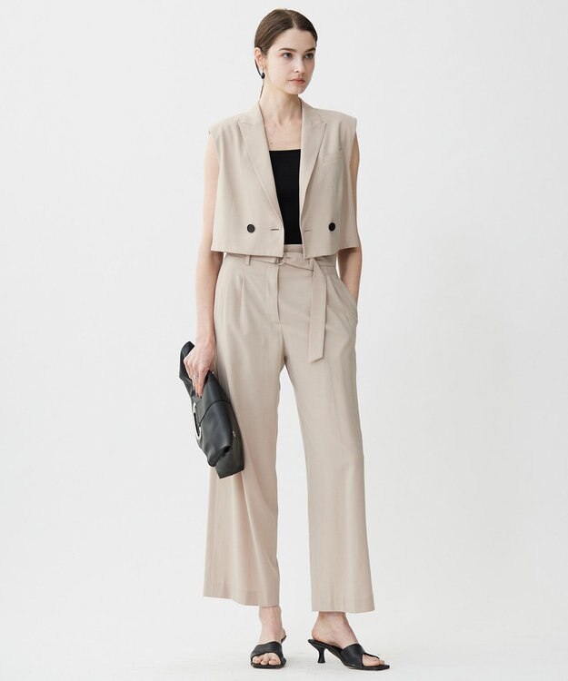 ICB 【接触冷感・UVカット・洗える】 T/Rドライリネン ショートジレ ベージュ系