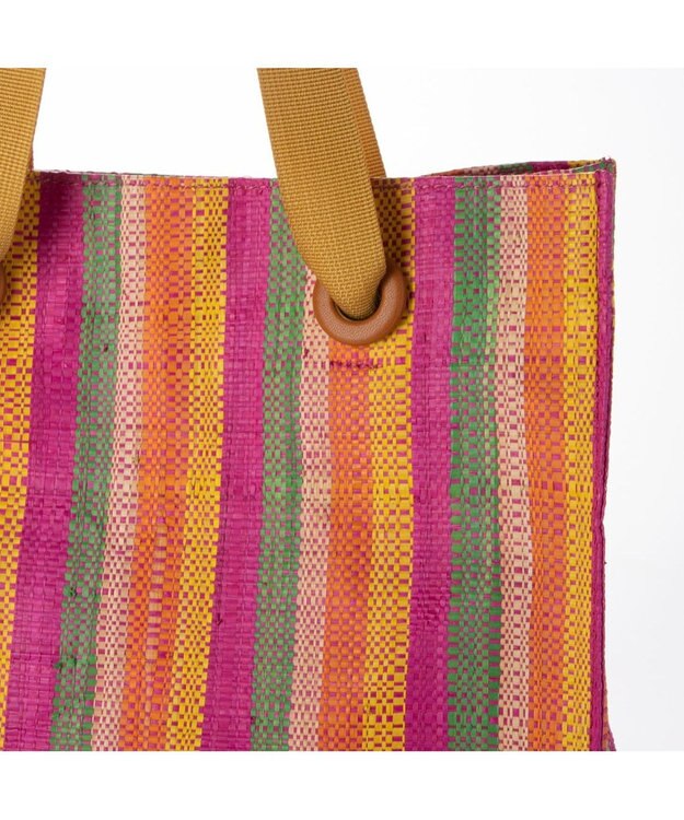 UNBILLION kakatoo ラフィアストライプカラーハンドルトート ピンクグリーン