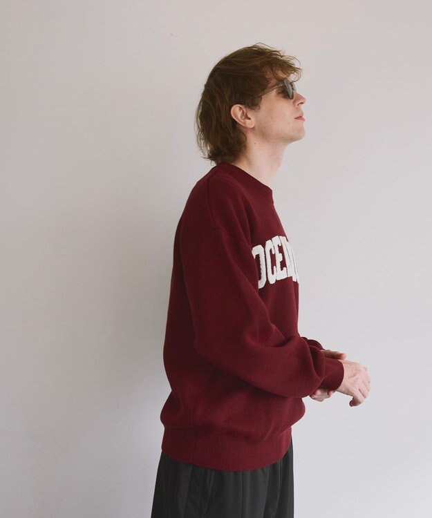 OP／FILA 【ocean pacific】サガラ刺しゅうロゴクルーニット/メンズ ワインレッド