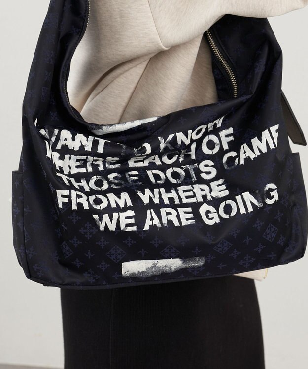 russet ステンシル風プリント ナイロン2WAYショルダーバッグ(SF-271) Black/Navy
