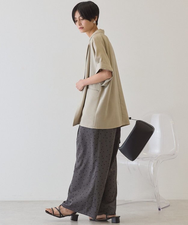 AMERICAN HOLIC 【先行予約】【イージーケア】リネンライク半袖ジャケット Gray Beige