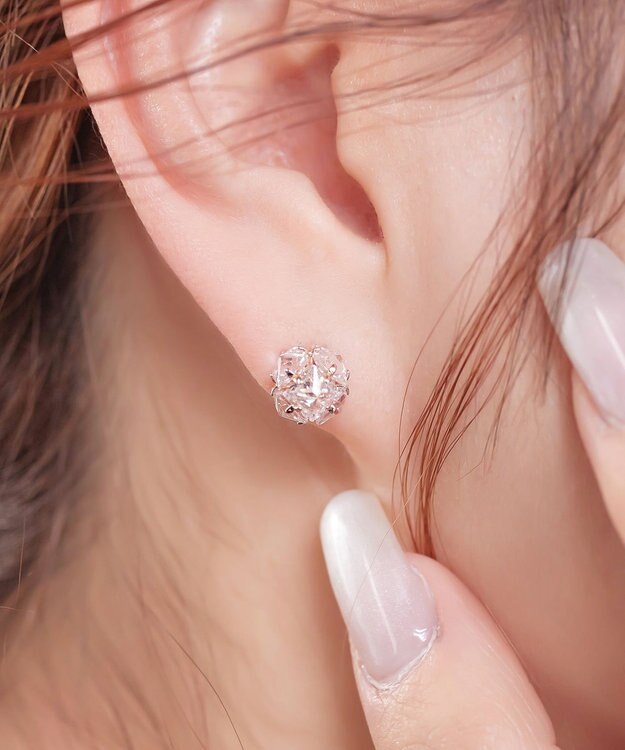 Tiaclasse 【金属アレルギー対応】シャイニーストーンジルコニアピアス ピンクゴールド