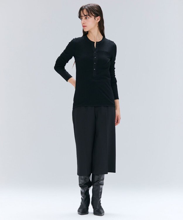 BEIGE， 【洗える・GISELe 10月号掲載】FORD / ウール配色メローヘンリーネックカットソー Black