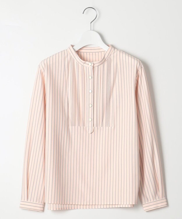 J.PRESS LADIES ストライプジャージー ピンタック カットソー ピンクベース系