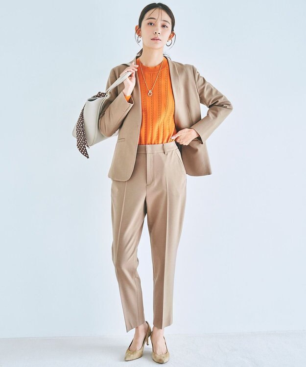 ANY SIS 【保温性あり/洗える】サーモ 2WAYストレッチ テーパード パンツ キャメル