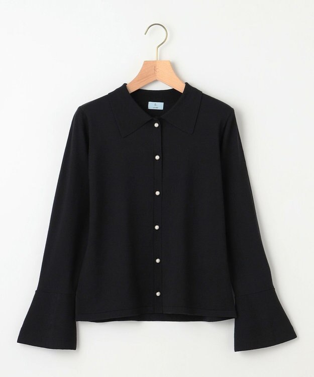 組曲 L フレアスリーブニットポロ ブラック系