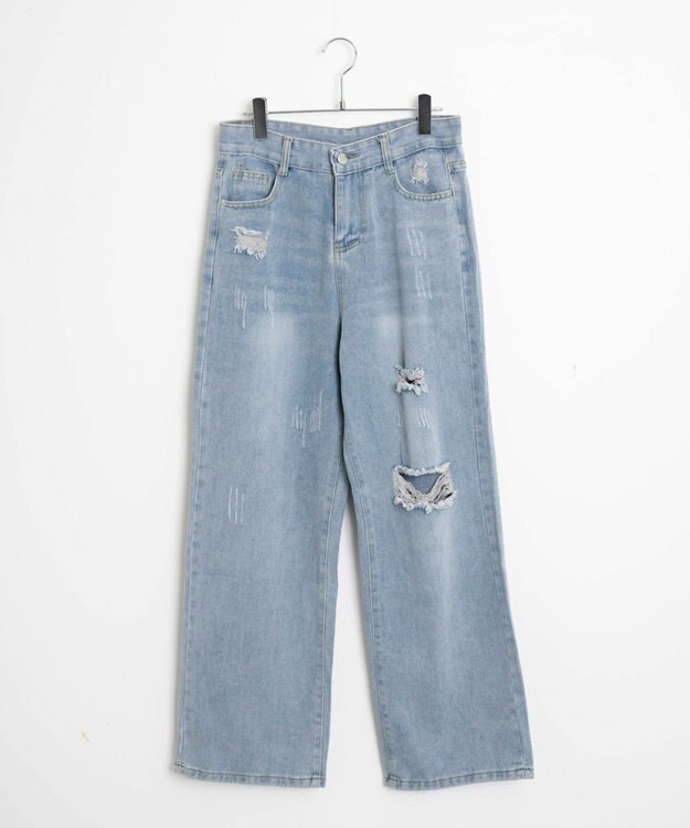 WEGO ダメージレギュラーデニム デニム淡色