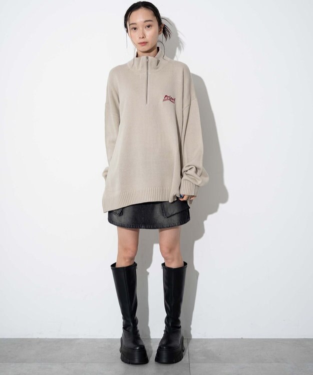 WEGO 【ユニセックス着用ITEM】ワンポイントハーフジッププルオーバー オフホワイト