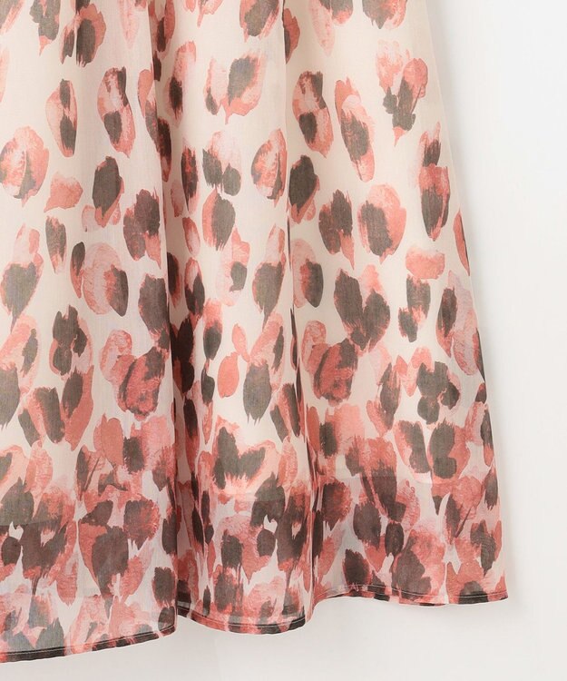 自由区 L 【洗える】グラデーションペタルプリント スカート カーキ×ピンク