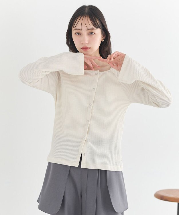 earth music&ecology 【予約】アシメ釦ツイストテレコカットソー アイボリー
