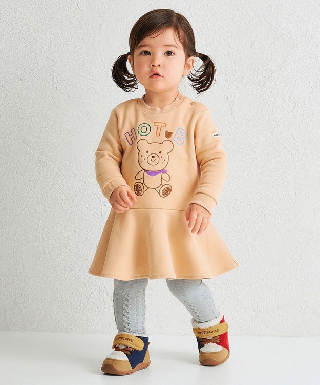 MIKI HOUSE HOT BISCUITS 【80-110cm】【NEW Color Series】裏毛パイル素材 フレアワンピース ベージュ